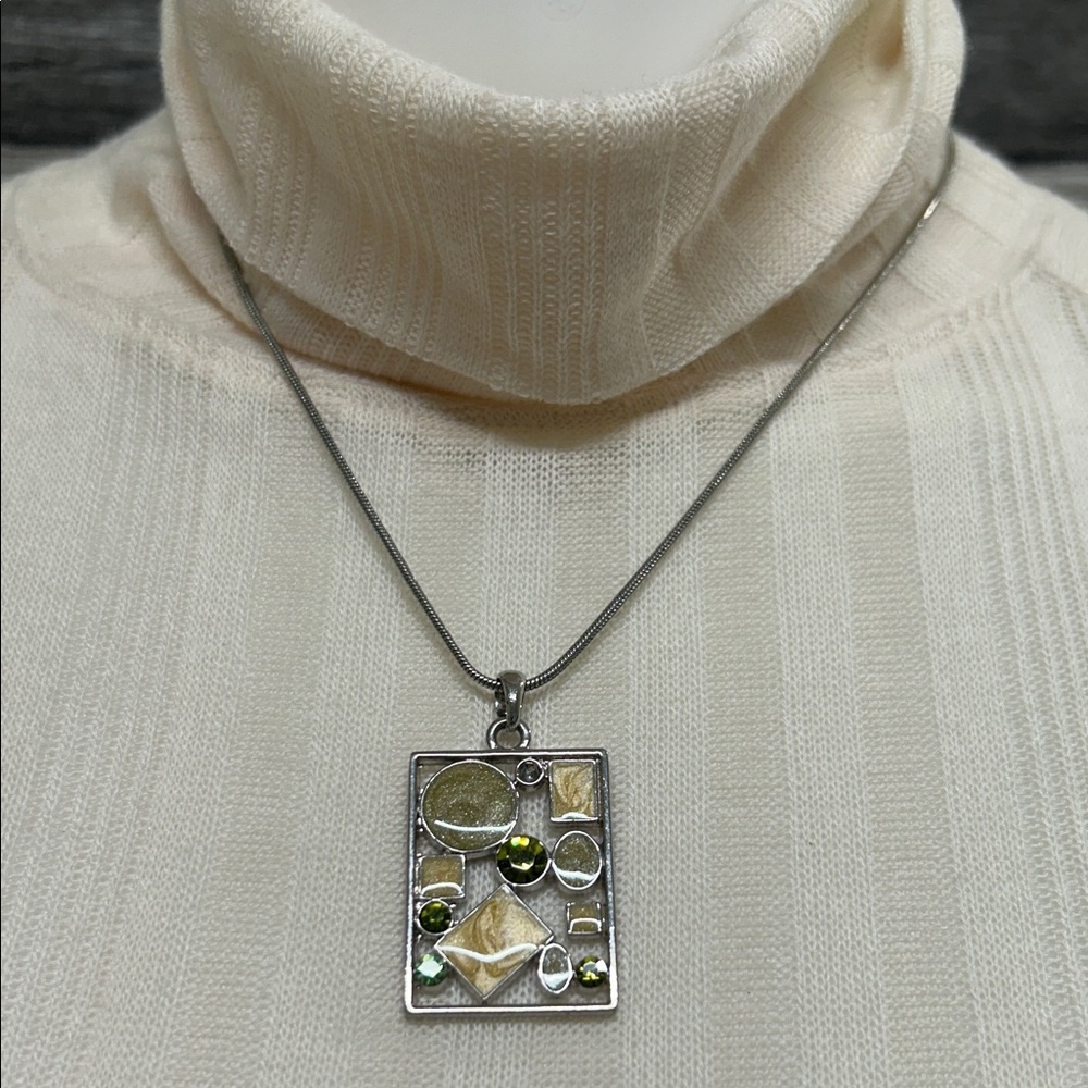 Vintage Poured Acrylic Rhinestone Abstract Pendant Necklace